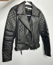 Noir Black Quilted Leather and Mesh Renegade Moto Jacket Size XS