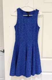 Blue Floral Fit and Flare Stretchy Dress Size Medium Sleeveless