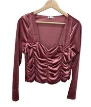 Love, Fire Womens Pink Velour Ruched Long Sleeve Top NWT Size XL