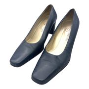 Parisian Signature Majestic Blue Leather Classic Pumps Block Heels Size 8.5