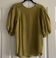 Calypso St. Barth  Women’s Olive Green Puffy Sleeve Blouse