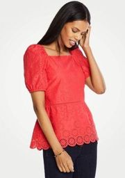 New‎ Ann Taylor Eyelet Square Neck Peplum Top