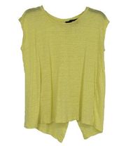 Tahari Linen Yellow Knit Top Slouchy Oversized Cap Sleeves Button Down Back Sz M
