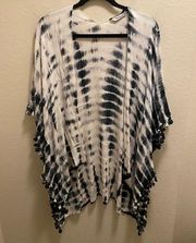 Michael Stars Blue & White Tie-Dye Tassel Accent Kimono One Size