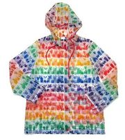 NWT Disney Parks Hooded Rain Jacket in Clear Rainbow Treats Castle Zip Coat M