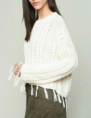 Hayden Cream Cable Knit Sweater Frayed Trim Size S NWT