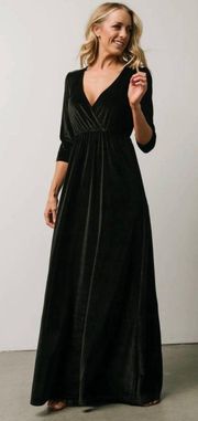 Black Sofia Velvet Surplice V-Neck Evening Maxi Dress