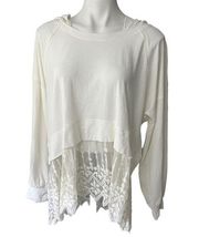 Monoreno Long Sleeve Hooded Top with Lace Trim, Sz M