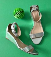 J. Crew heels size 6.5 wedge ankle strap silver  