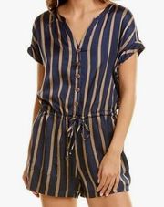 Chaser Silk Drawstring Striped Romper