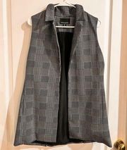 Womens Cynthia Rowley Sleeveless Houndstooth Style Open Vest Lapel Pockets Black