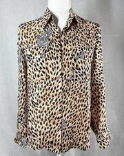 L’AGENCE Cheetah Print Long Sleeve Silk Top Size XS