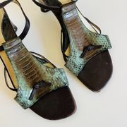 Valerie Stevens Phoebe 90s Brown & Snake Genuine Leather Square Toe Sandal