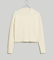 Madewell Wool Blend Levi Ribbed Mock Cropped Cream Sweater Size Small NWT