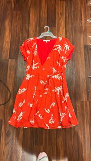 Orange/Red Floral Wrap Dress