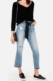 Express Straight Ankle High Rise Ribbon Jeans