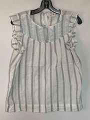 Wonderly Ruffle Capped Striped Sleeve Blouse Size L