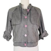 Kenneth Cole NY Denim Jean Jacket 8 Gray Buttons New