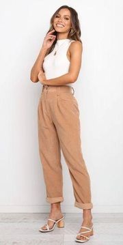 Petal + Pup Taleren Pant in Beige High Waisted Rise Corduroy Relaxed Fit Size 0