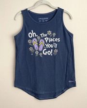 Life Is Good Womens Crusher Tank Top Oh The Places You'll Go Size Small Blue