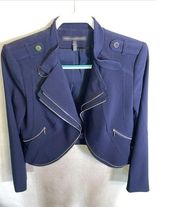 White House Black Market Fashion Jacket Women’s Sz 10 Blue Zip Pocket Open Front