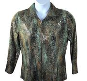 Misook Snakeskin Print Sequined Zippered Jacket size Small