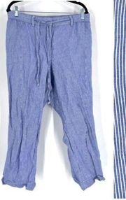 Talbots Womens Linen Blend Striped Wide Leg Crop Pants Blue White Size 22 petite