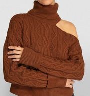 Cropped Raundi Cable Knit Sweater Cut Out Turtleneck Argan Oil Size S