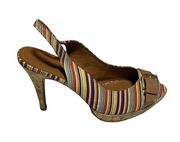 Candie's Kennady Stripe, 10 M, Sling Back, Peep Toe, Cork Platform, Heels, Shoes