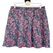 Garnet Hill Womens 100% Silk Paisley Print Pleated Mini Skirt Size XL Navy Blue