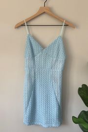 Baby Blue Lace Mini Dress Adjustable Spaghetti Strap V-Neck Stretch S