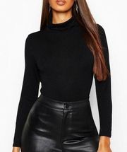 boohoo cropped turtleneck long sleeve top black large women's lightweight‎