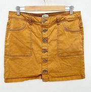 Kensie Burnt Orange Button Front Cotton Blend Denim Mini Skirt Womens Size 14/32