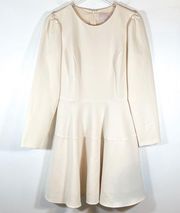 Gal Meets Glam Celeste Long Puff Sleeve Cream Fit & Flare Dress Size 8