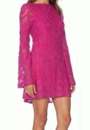 Nightcap 4 Dress Women Large Pink Lace Open Back Bell Sleeve Boho Boatneck New‎