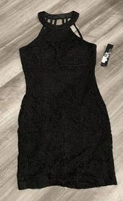 Jump Apparel Black Lace Mini Dress 8 M Tight NWT Strappy Back Sleeveless K1