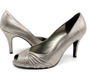 Adrianna Papell Boutique Womens 9 Peep Toe Stiletto Heel Silver Metallic Zebra