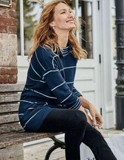 J.Jill Reversible Sweater Turtleneck Navy Blue Stripe Cotton Size M New w/Tag