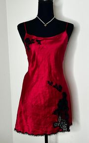 Vintage Red W/ Black Lace Lingerie Slip Dress