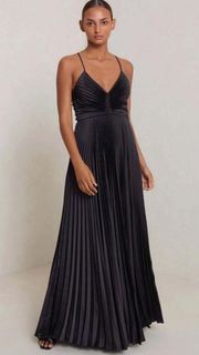 ALC Aries Satin Pleated Dress Black