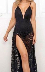 Black Lace Bodysuit Maxi Dress