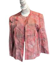 AK Anne Klein blazer jacket cropped linen blend open front  red plaid 12