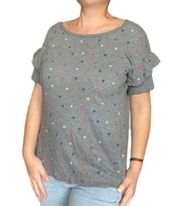 Crown & Ivy Gray Red and Blue Stars Short Statement Sleeve Tee Shirt large