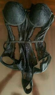 BLACK CORSET PUSH-UP LACE LINGERIE SIZE S/M