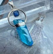 Aqua Aura Quartz Point & Kyanite Sterling Silver Pendant