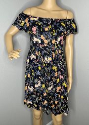 Off Shoulder Floral Mini Dress Elastic Waist Size Small