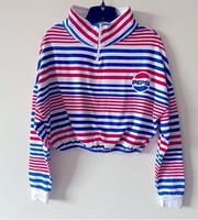 Pepsi Retro Style Striped Cropped Quarter Zip Pullover Sweater