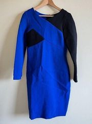 Milly Long Sleeve‎ Colorblock Sheath Midi Dress Lined Womens Size 8 Black…