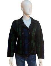 90s Vintage Herman Geist Tartan Plaid Wool Sweater Cardigan Women’s Petite M