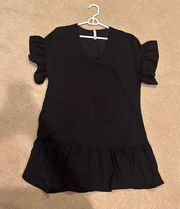 Ruffle Sleeve & Hem Black Dress